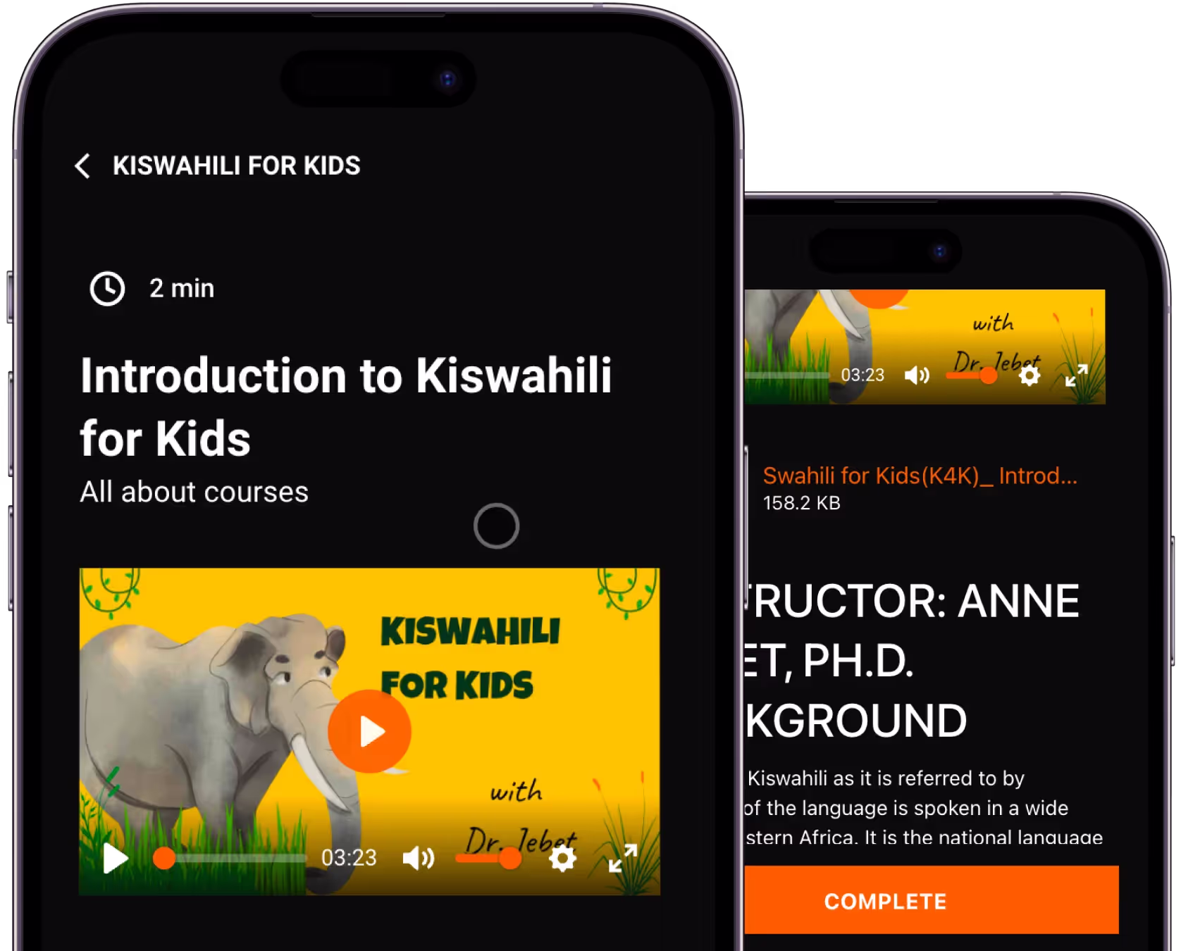 Learn Swahili now language learning app showing the introduction to Kiswahili for kids course